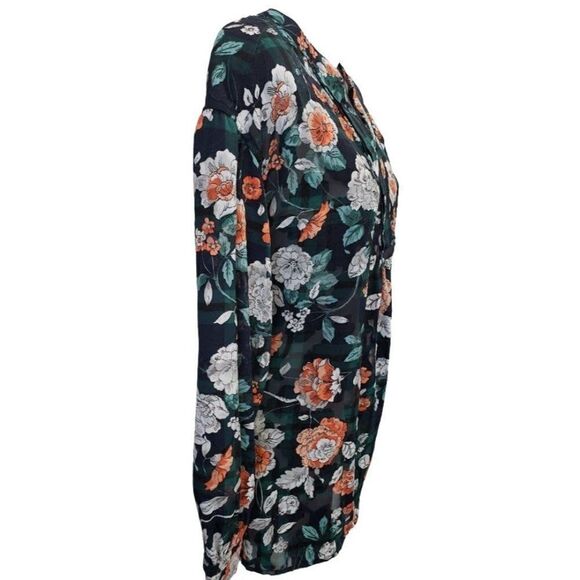 Tommy Hilfiger Navy Blue Floral‎ Plaid Textured Long Sleeve Top Sz XS NEW - Picture 3 of 7